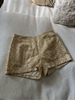 Mustard Seed Gold Lace-Effect High Waist Dress Shorts